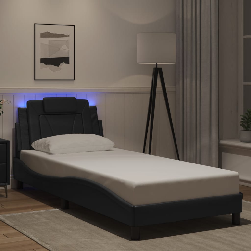 Bedframe met LED-verlichting kunstleer zwart 90x190 cm is nu te koop bij PeponiXL, paradijselijk wonen!