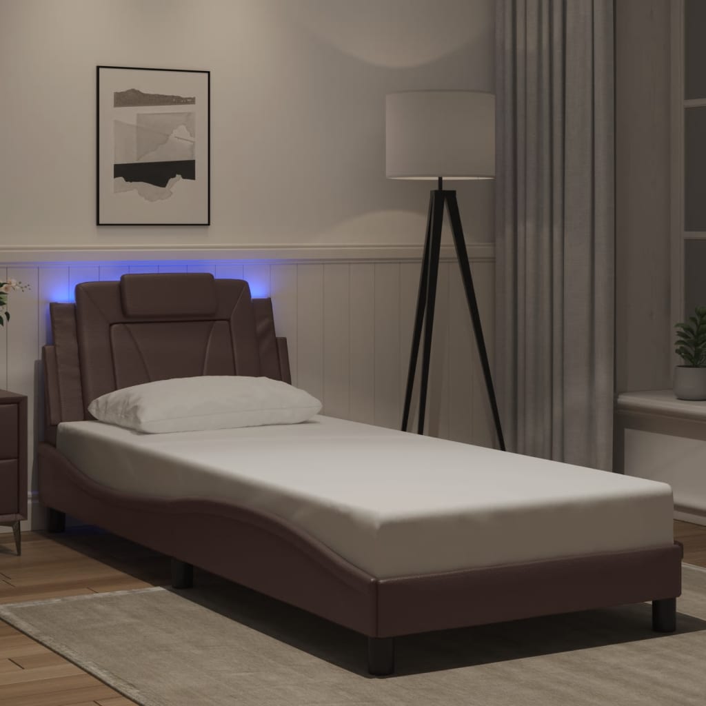 Bedframe met LED-verlichting kunstleer bruin 90x190 cm is nu te koop bij PeponiXL, paradijselijk wonen!