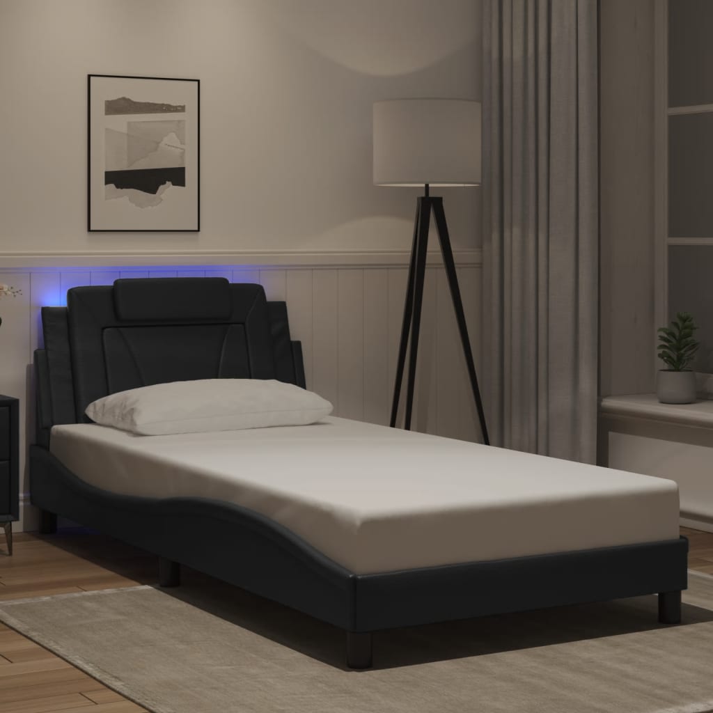 Bedframe "Viana" met LED zonder matras zwart 100x200 cm is nu te koop bij PeponiXL, paradijselijk wonen!