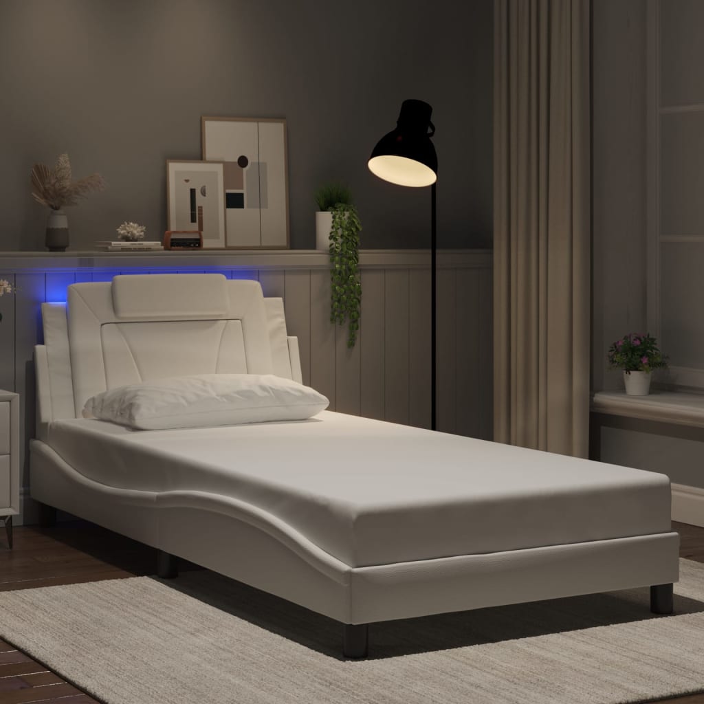 Bedframe met LED-verlichting kunstleer wit 100x200 cm is nu te koop bij PeponiXL, paradijselijk wonen!