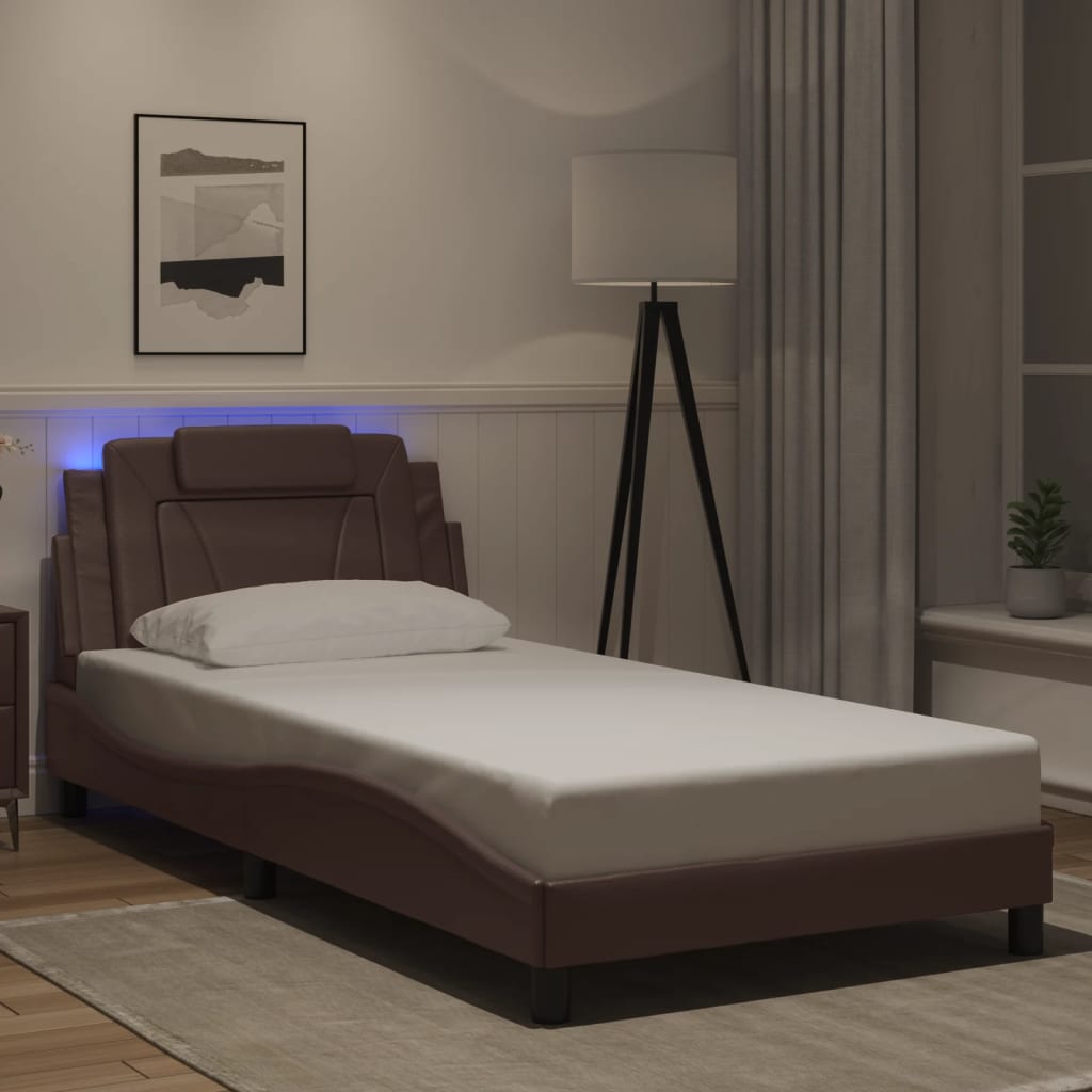 Bedframe "Viana" met LED zonder matras bruin 100x200 cm is nu te koop bij PeponiXL, paradijselijk wonen!