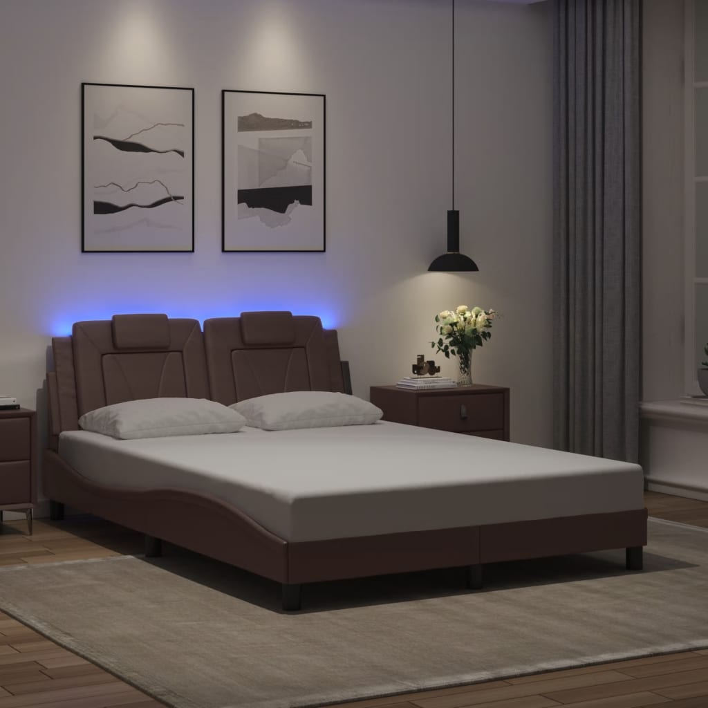 Bedframe "Viana" met LED zonder matras bruin 120x200 cm is nu te koop bij PeponiXL, paradijselijk wonen!