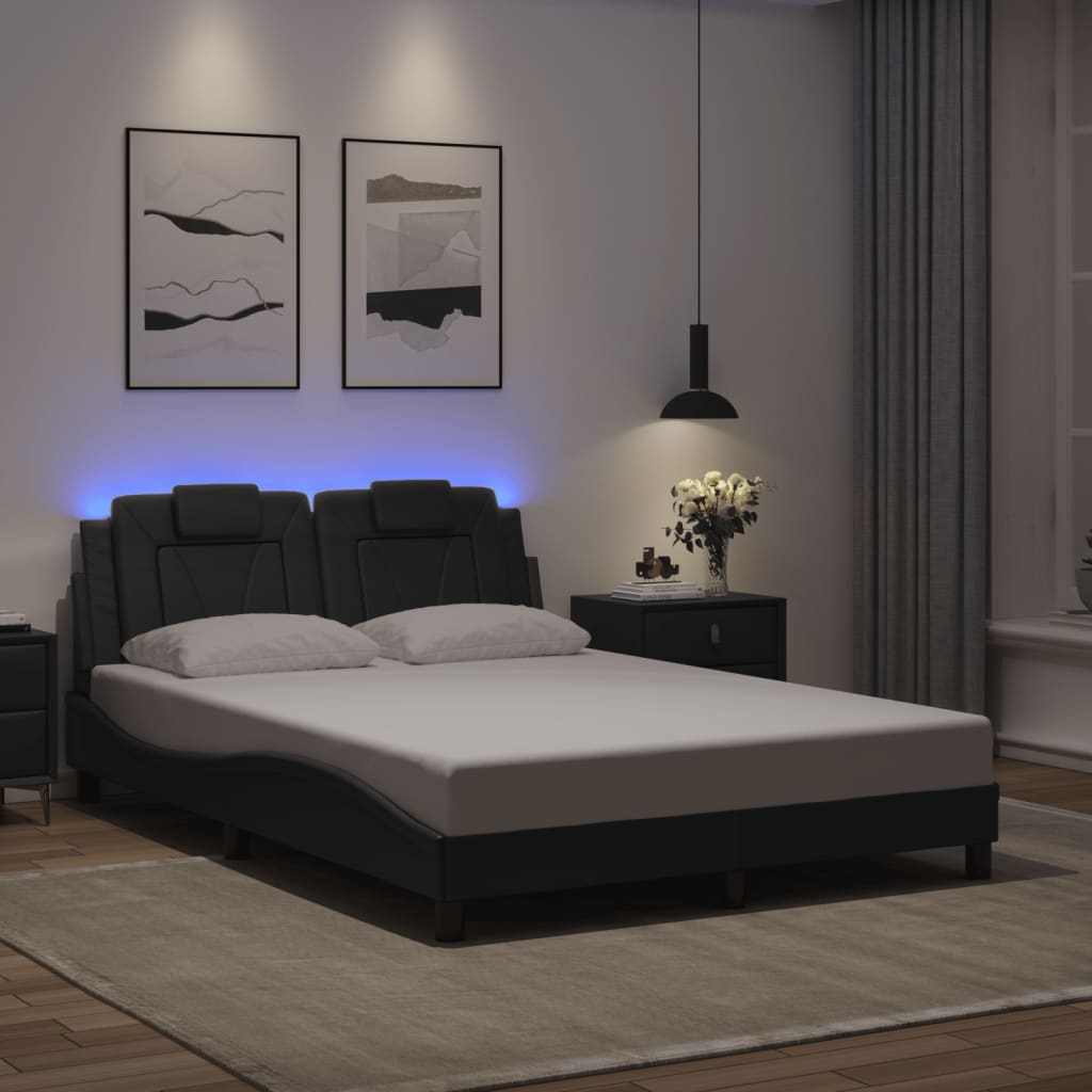 Bedframe met LED-verlichting kunstleer grijs 140x200 cm is nu te koop bij PeponiXL, paradijselijk wonen!