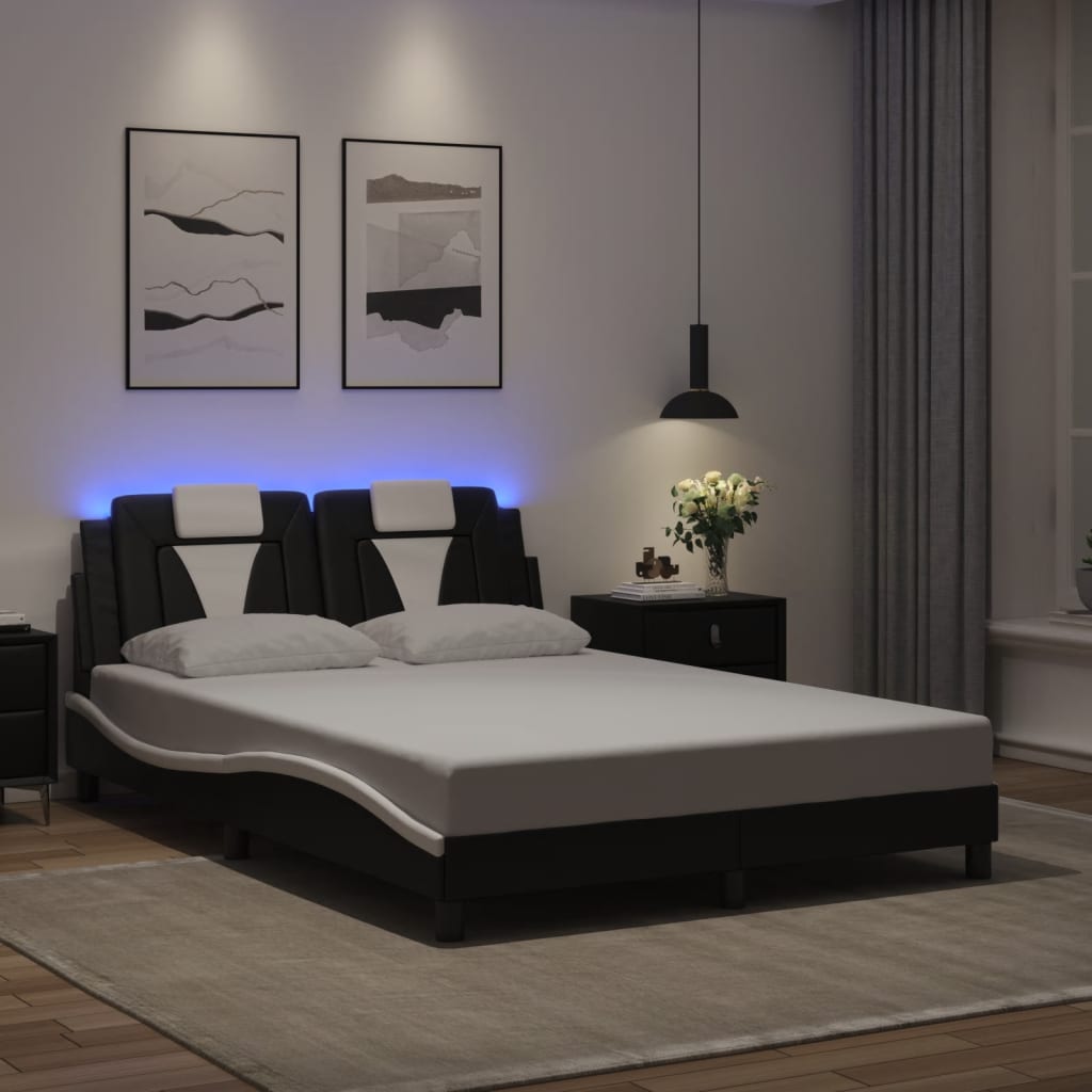 Bedframe "Viana" met LED zonder matras zwart en wit 140x200 cm is nu te koop bij PeponiXL, paradijselijk wonen!