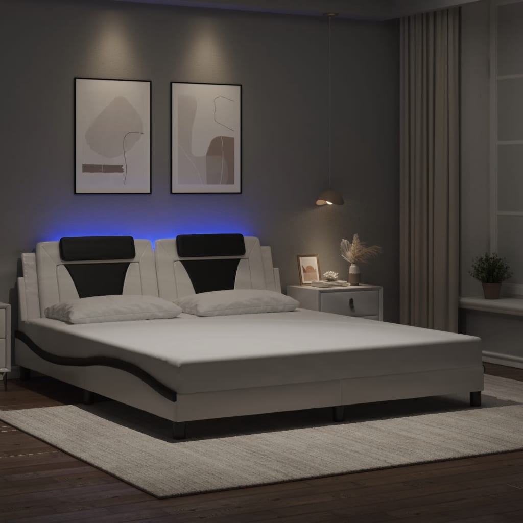 Bedframe "Viana" met LED zonder matras wit en zwart 180x200 cm is nu te koop bij PeponiXL, paradijselijk wonen!