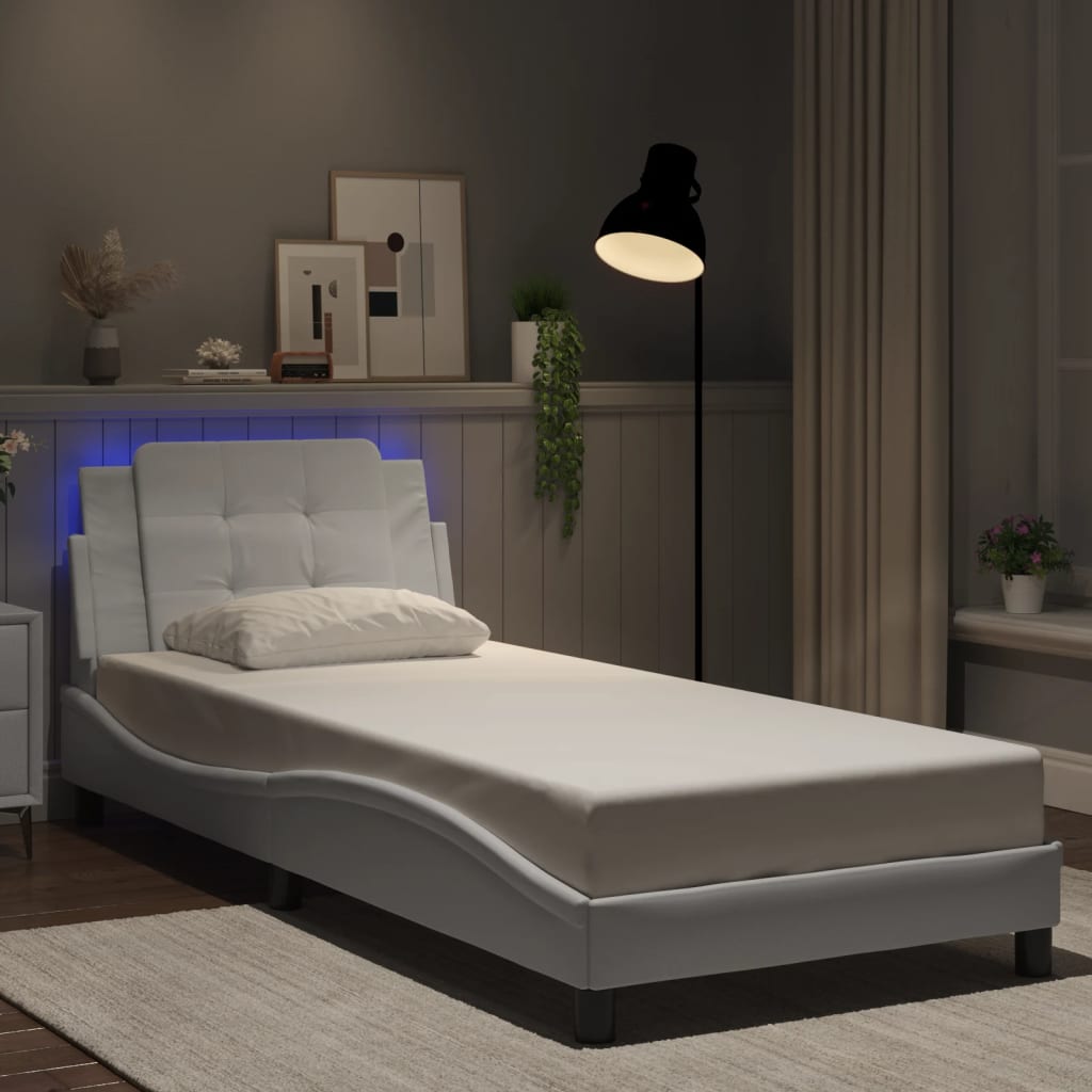 Bedframe met LED-verlichting kunstleer wit 80x200 cm is nu te koop bij PeponiXL, paradijselijk wonen!