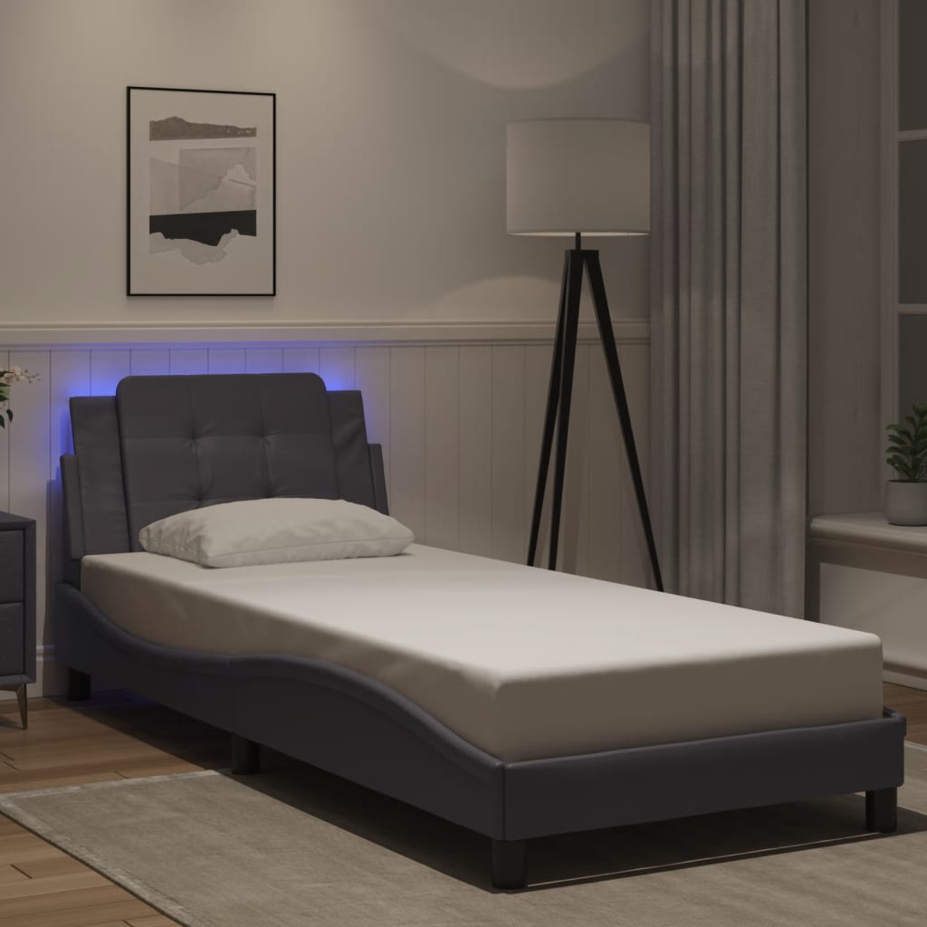 Bedframe met LED-verlichting kunstleer grijs 90x190 cm is nu te koop bij PeponiXL, paradijselijk wonen!