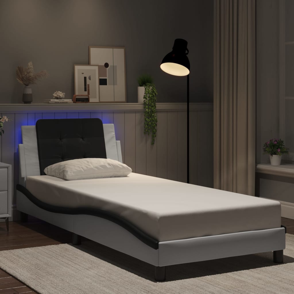 Bedframe met LED zonder matras "Zadar" wit en zwart 90x190 cm is nu te koop bij PeponiXL, paradijselijk wonen!