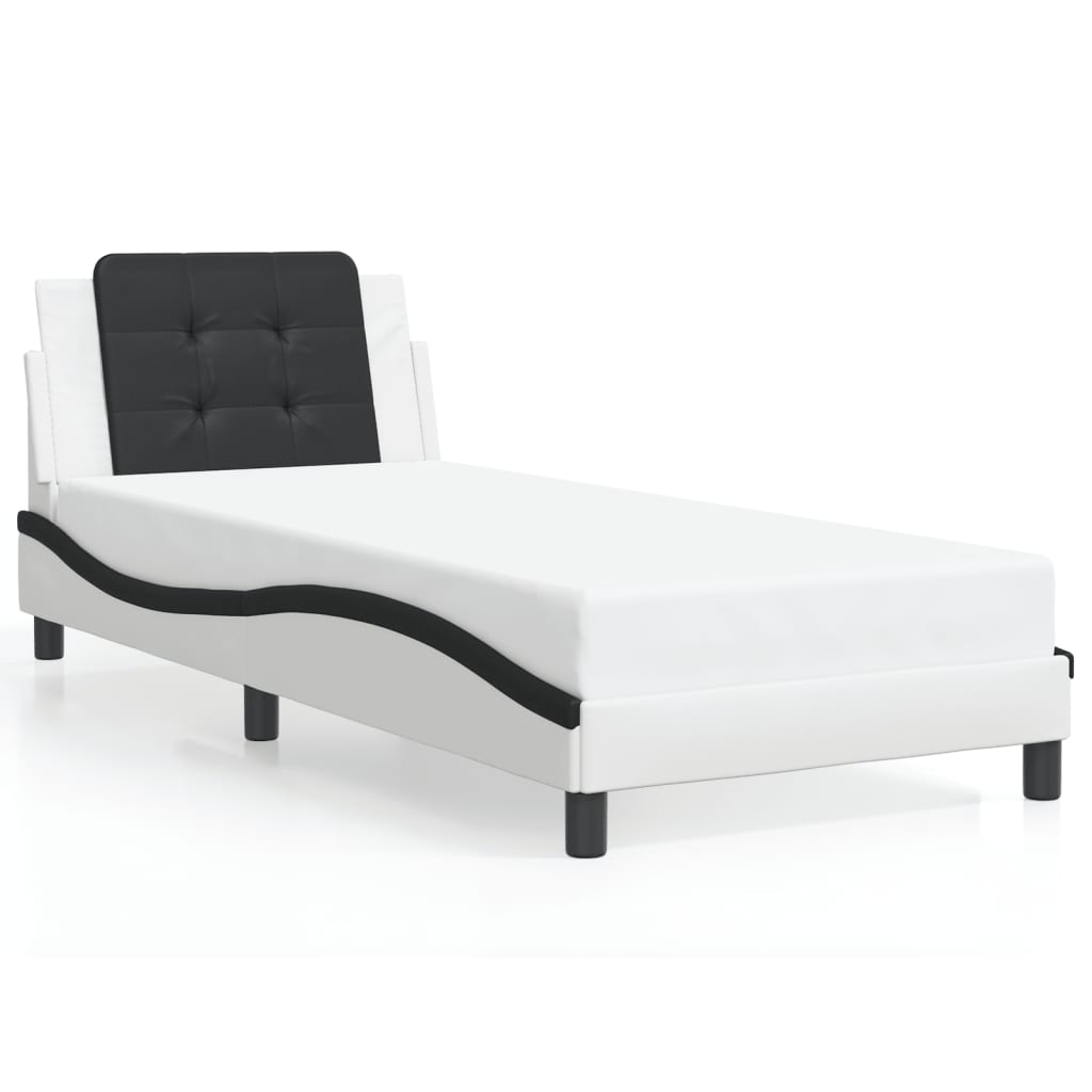 Bedframe met LED-verlichting kunstleer wit en zwart 90x200 cm is nu te koop bij PeponiXL, paradijselijk wonen!