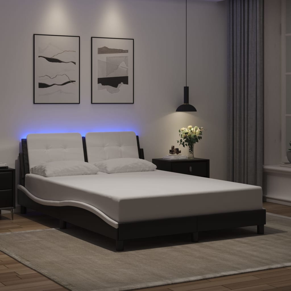 Bedframe met LED-verlichting kunstleer zwart en wit 120x200 cm is nu te koop bij PeponiXL, paradijselijk wonen!