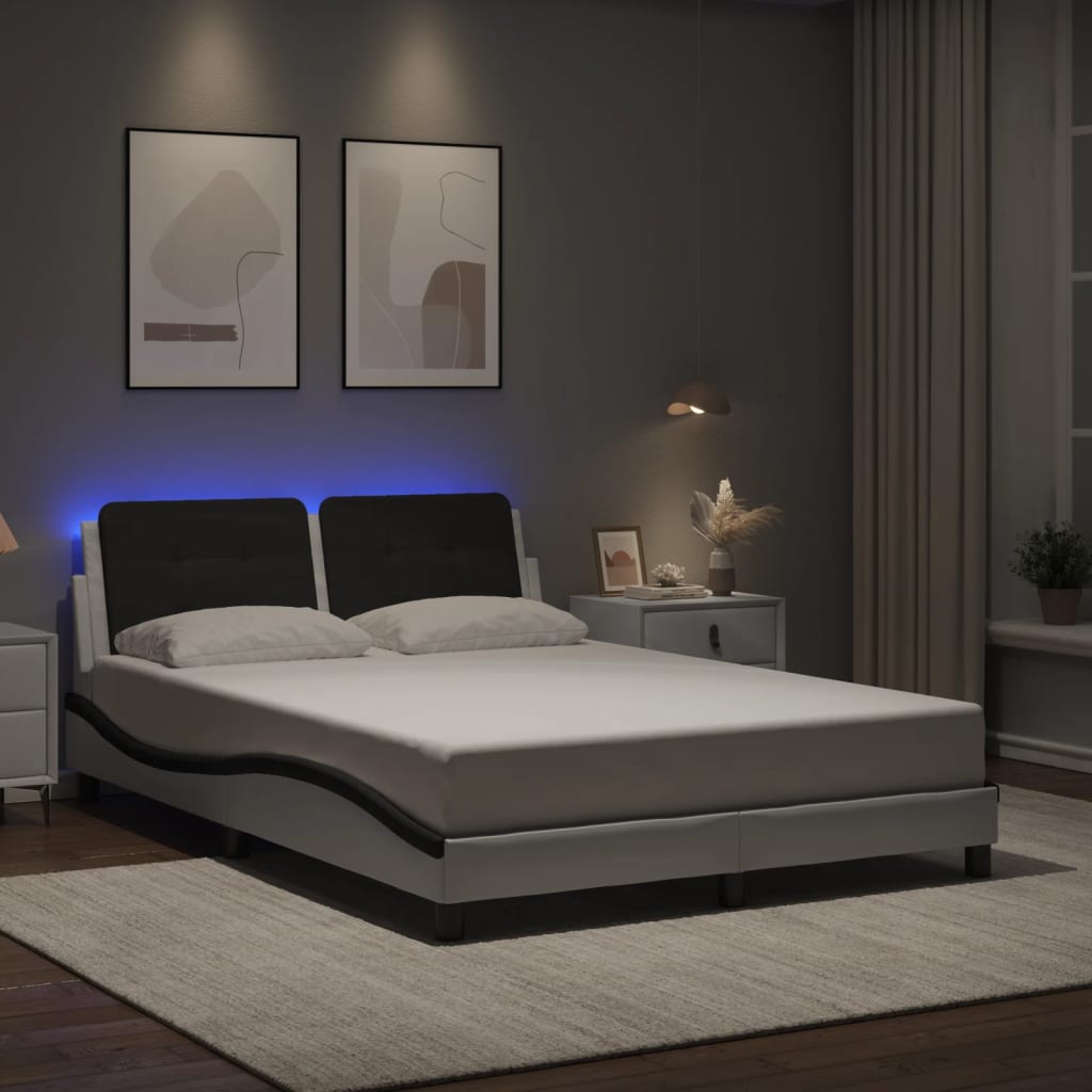 Bedframe met LED zonder matras "Zadar" wit en zwart 120x200 cm is nu te koop bij PeponiXL, paradijselijk wonen!