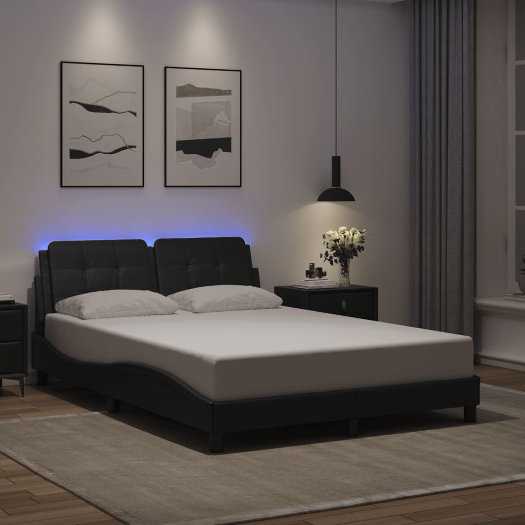 Bedframe met LED-verlichting kunstleer zwart 140x200 cm is nu te koop bij PeponiXL, paradijselijk wonen!
