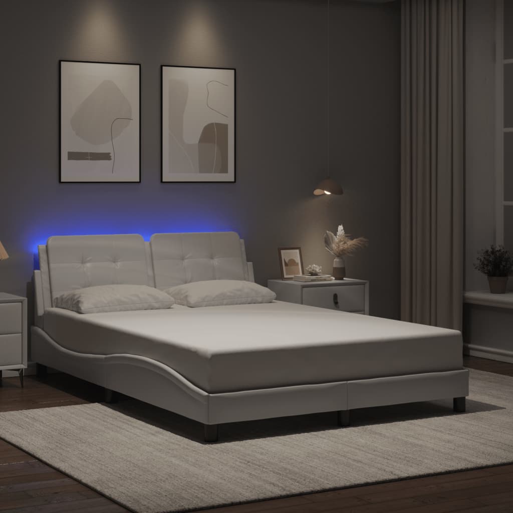 Bedframe met LED-verlichting kunstleer wit 140x200 cm is nu te koop bij PeponiXL, paradijselijk wonen!