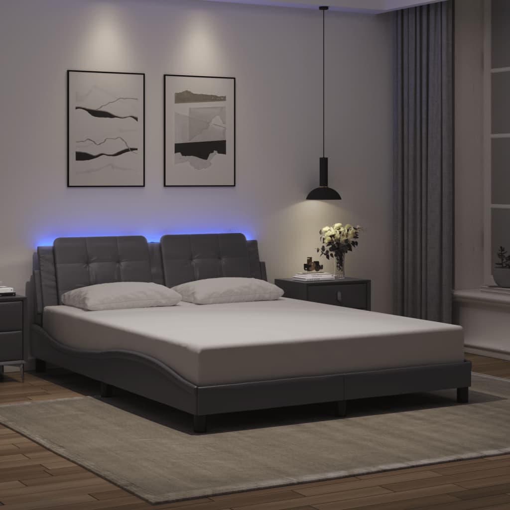 Bedframe met LED zonder matras "Zadar" grijs 160x200 cm is nu te koop bij PeponiXL, paradijselijk wonen!