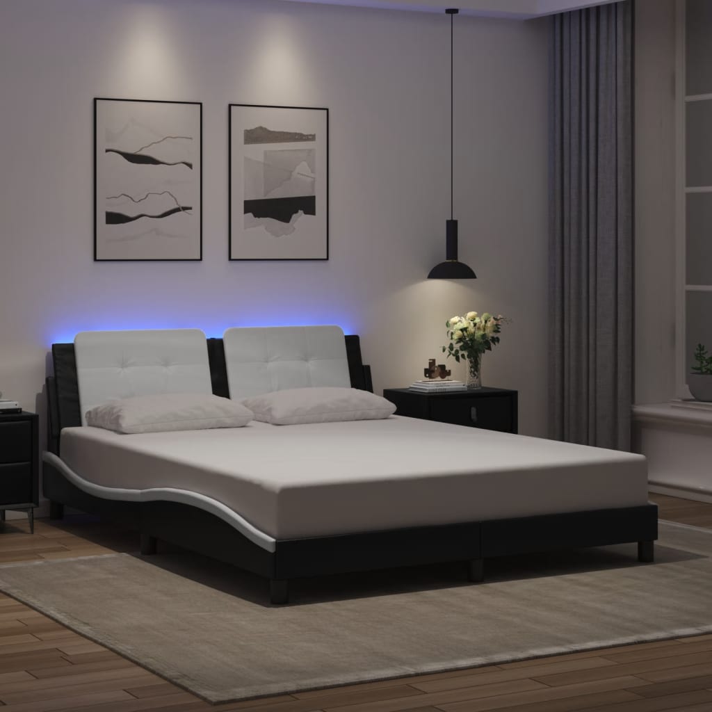 Bedframe met LED zonder matras "Zadar" zwart en wit 160x200 cm is nu te koop bij PeponiXL, paradijselijk wonen!
