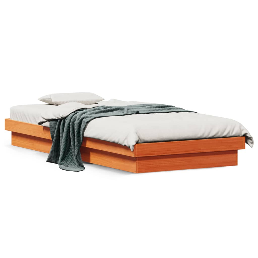 Bedframe met LED massief grenenhout wasbruin 90x200 cm is nu te koop bij PeponiXL, paradijselijk wonen!