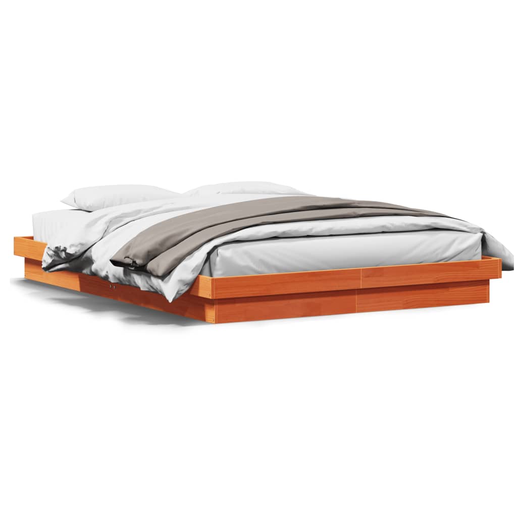 Bedframe met LED massief grenenhout wasbruin 150x200 cm is nu te koop bij PeponiXL, paradijselijk wonen!