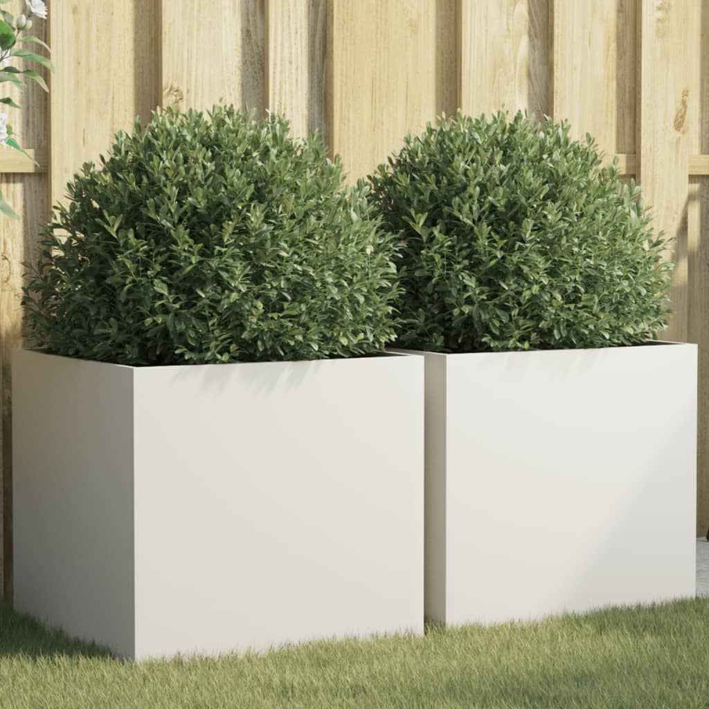 Plantenbakken 2 st 49x47x46 cm staal wit is nu te koop bij PeponiXL, paradijselijk wonen!