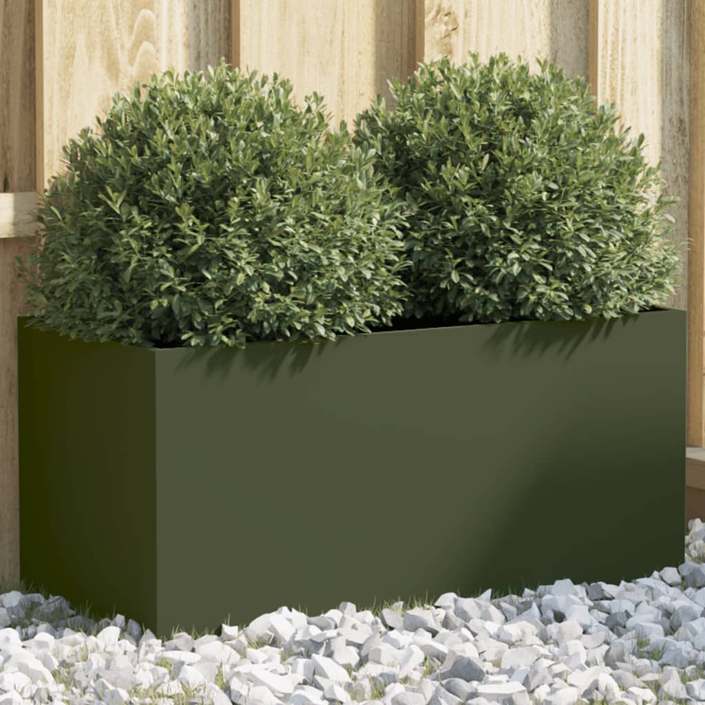 vidaXL Plantenbak 62x30x29 cm staal olijfgroen