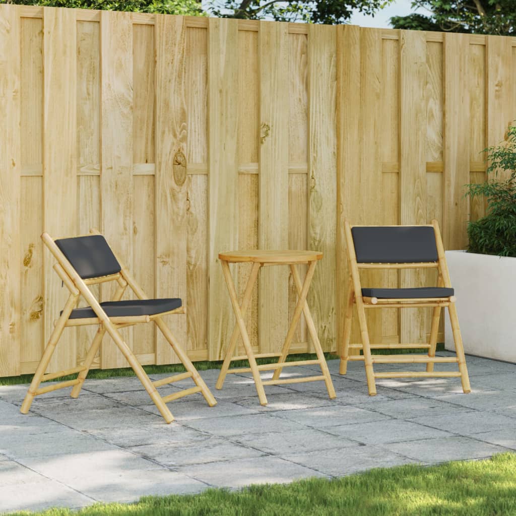 3-delige Bistroset inklapbaar met kussens bamboe donkergrijs is nu te koop bij PeponiXL, paradijselijk wonen!