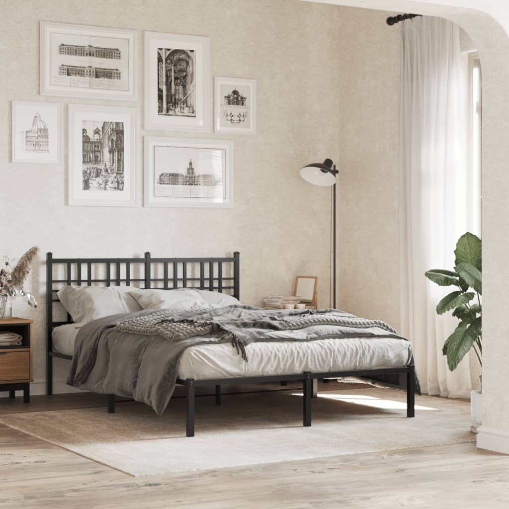 Bedframe met hoofdbord metaal zwart 135x190 cm is nu te koop bij PeponiXL, paradijselijk wonen!