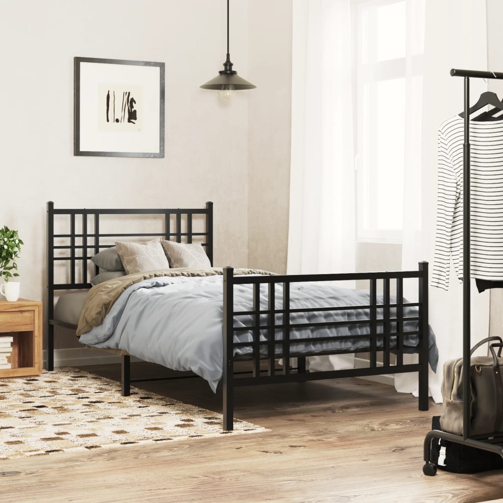 Bedframe met hoofd- en voeteneinde metaal zwart 90x190 cm is nu te koop bij PeponiXL, paradijselijk wonen!