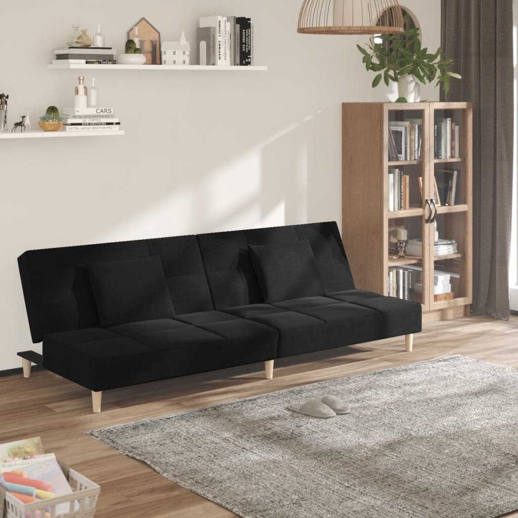 Slaapbank 2-zits met 2 kussens stof zwart is nu te koop bij PeponiXL, paradijselijk wonen!