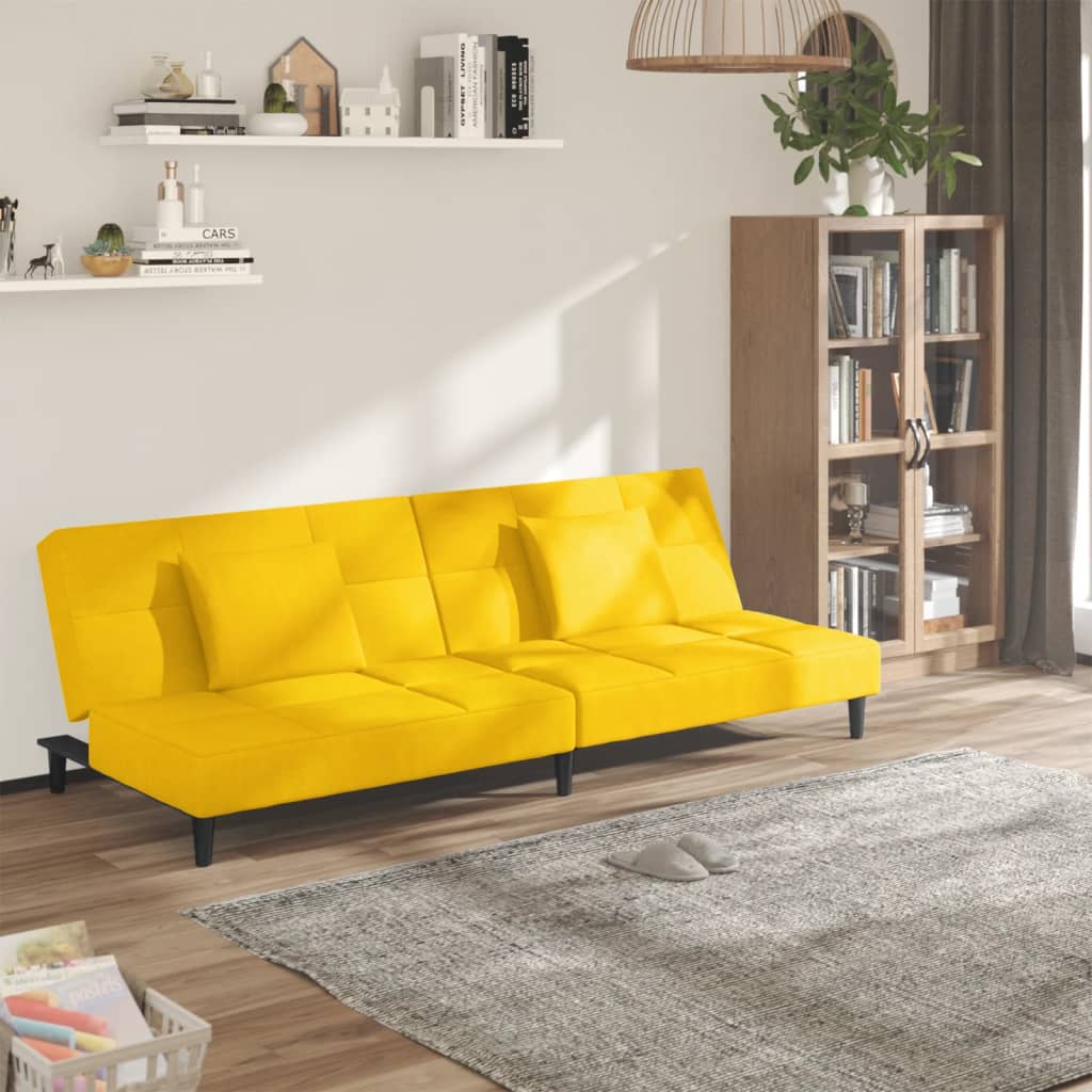 Slaapbank 2-zits met 2 kussens fluweel geel is nu te koop bij PeponiXL, paradijselijk wonen!