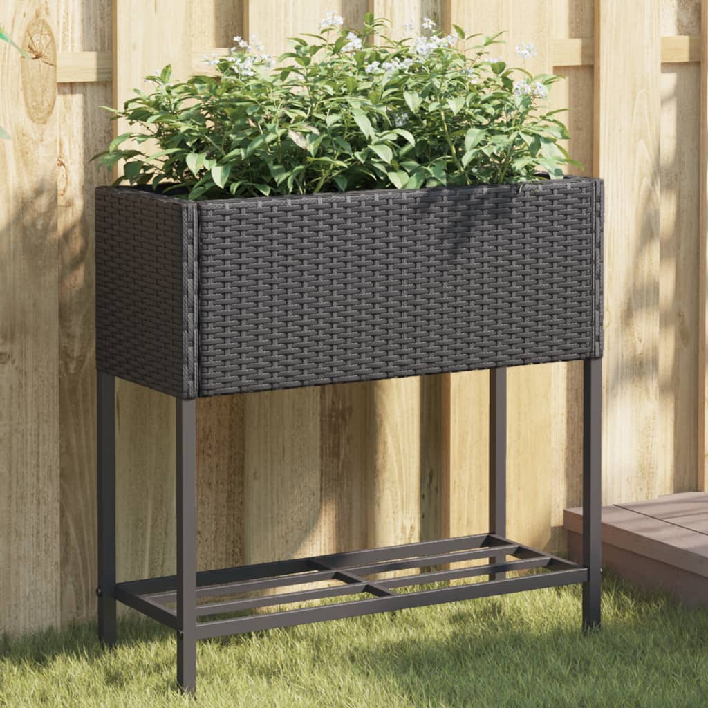 Plantenbak met schap poly rattan zwart is nu te koop bij PeponiXL, paradijselijk wonen!