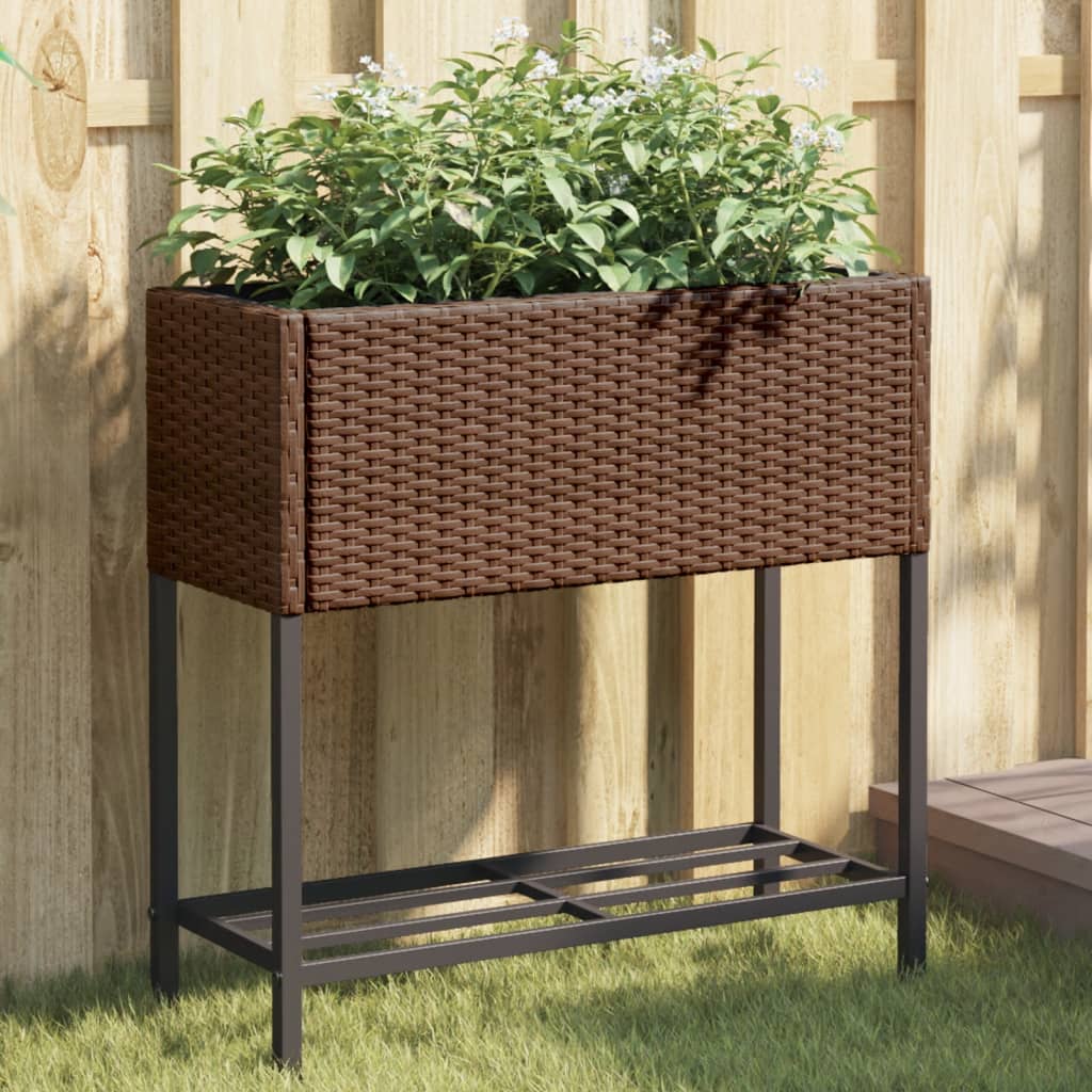Plantenbak met schap poly rattan bruin is nu te koop bij PeponiXL, paradijselijk wonen!