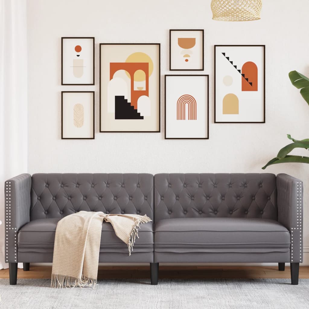 Driezitsbank Chesterfield-stijl kunstleer grijs is nu te koop bij PeponiXL, paradijselijk wonen!