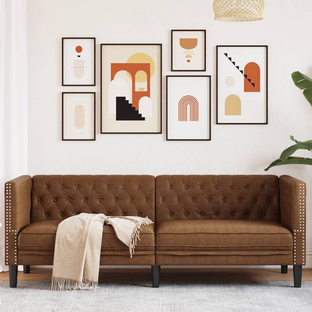 Driezitsbank Chesterfield-stijl kunstsuède bruin is nu te koop bij PeponiXL, paradijselijk wonen!