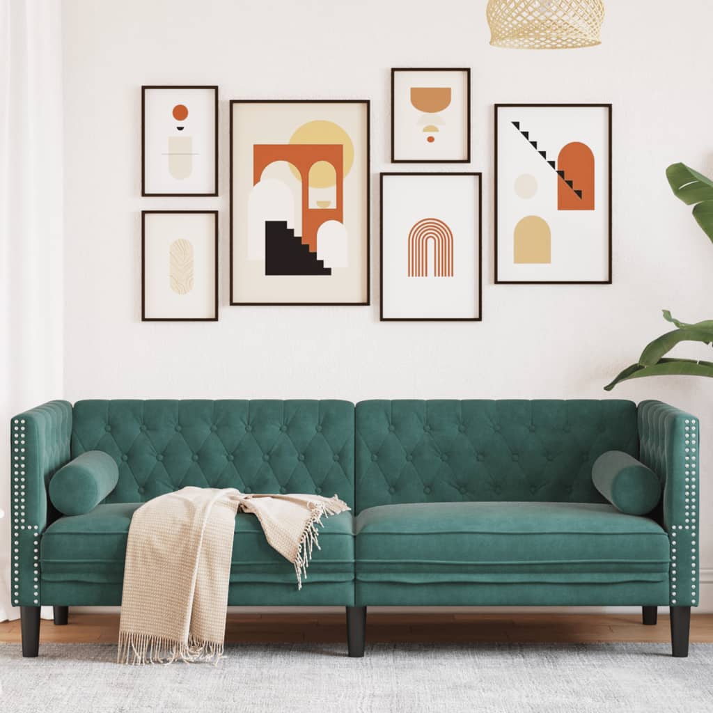 Driezitsbank Chesterfield-stijl en bolsters fluweel donkergroen is nu te koop bij PeponiXL, paradijselijk wonen!