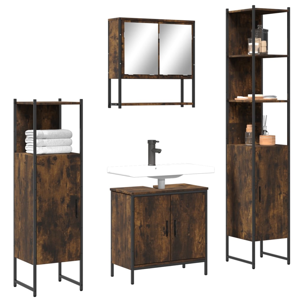 4-delige Badkamermeubelset bewerkt hout gerookt eikenkleurig is nu te koop bij PeponiXL, paradijselijk wonen!