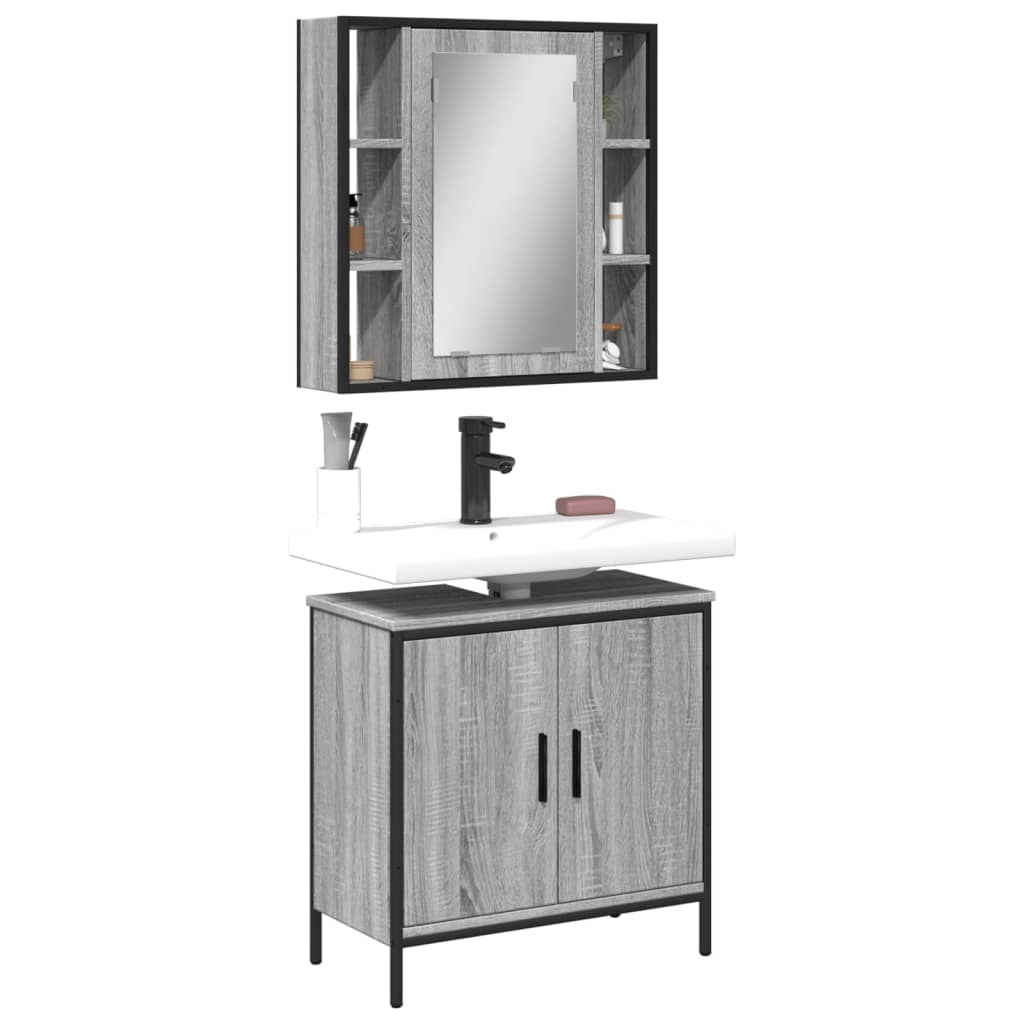2-delige Badkamermeubelset bewerkt hout grijs sonoma eikenkleur is nu te koop bij PeponiXL, paradijselijk wonen!