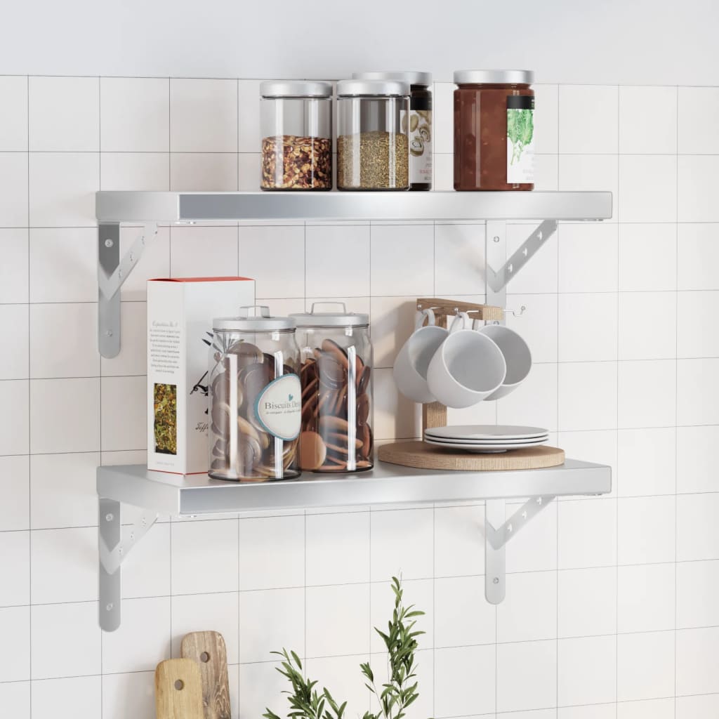 Wandschappen 2 st 50x23,5 cm roestvrijstaal zilverkleurig is nu te koop bij PeponiXL, paradijselijk wonen!