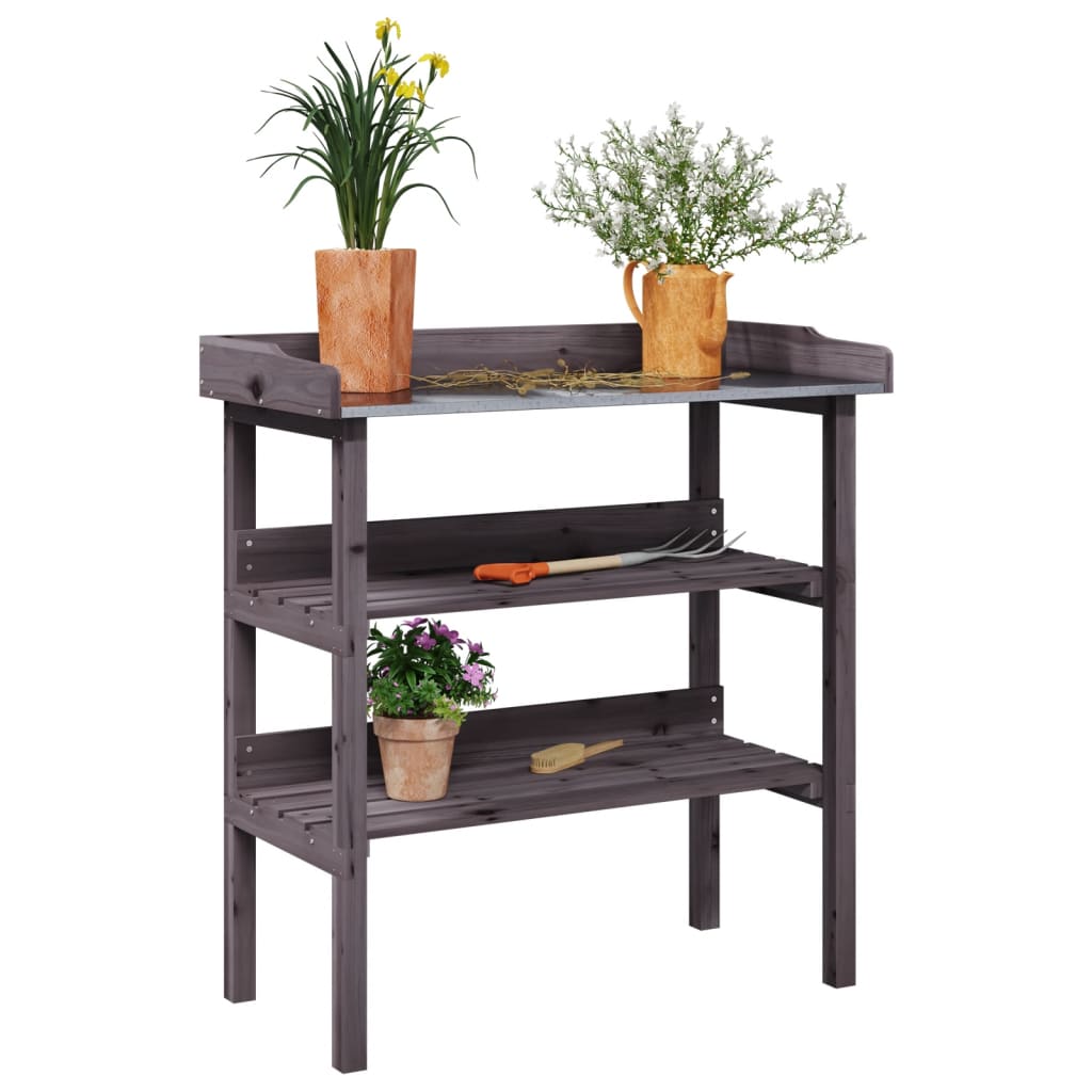 Plantentafel met schappen 78x38x82,5 cm vurenhout grijs is nu te koop bij PeponiXL, paradijselijk wonen!
