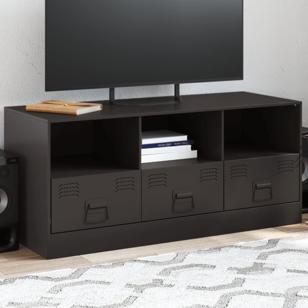 Tv-meubel 99x39x44 cm staal zwart is nu te koop bij PeponiXL, paradijselijk wonen!