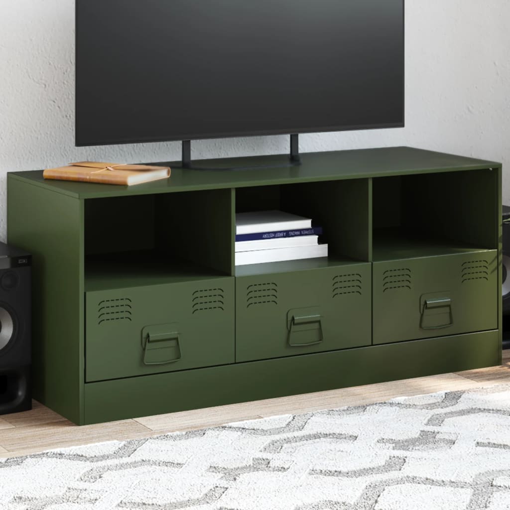 Tv-meubel 99x39x44 cm staal olijfgroen is nu te koop bij PeponiXL, paradijselijk wonen!