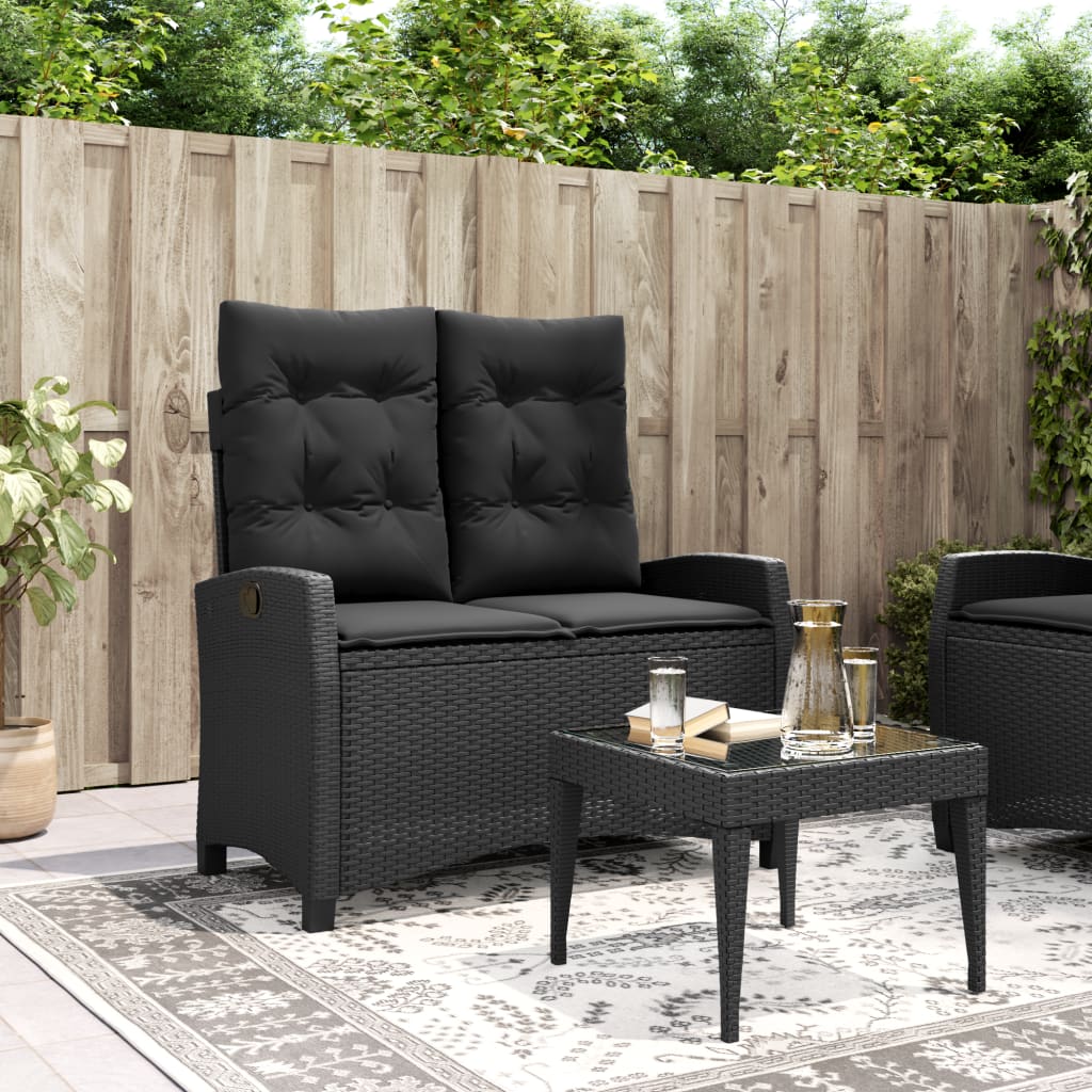 Tuinbankje verstelbaar met kussens poly rattan zwart is nu te koop bij PeponiXL, paradijselijk wonen!