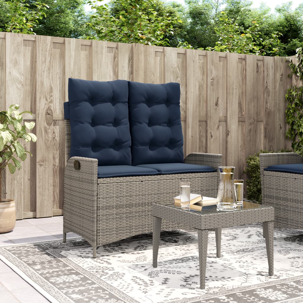 Tuinbankje verstelbaar met kussens poly rattan grijs is nu te koop bij PeponiXL, paradijselijk wonen!