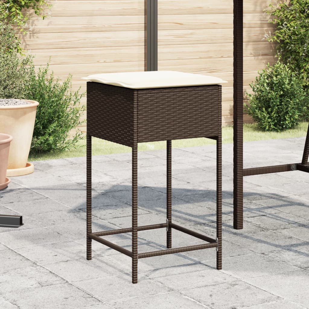 Tuinbarkrukken 2 st met kussens poly rattan bruin is nu te koop bij PeponiXL, paradijselijk wonen!
