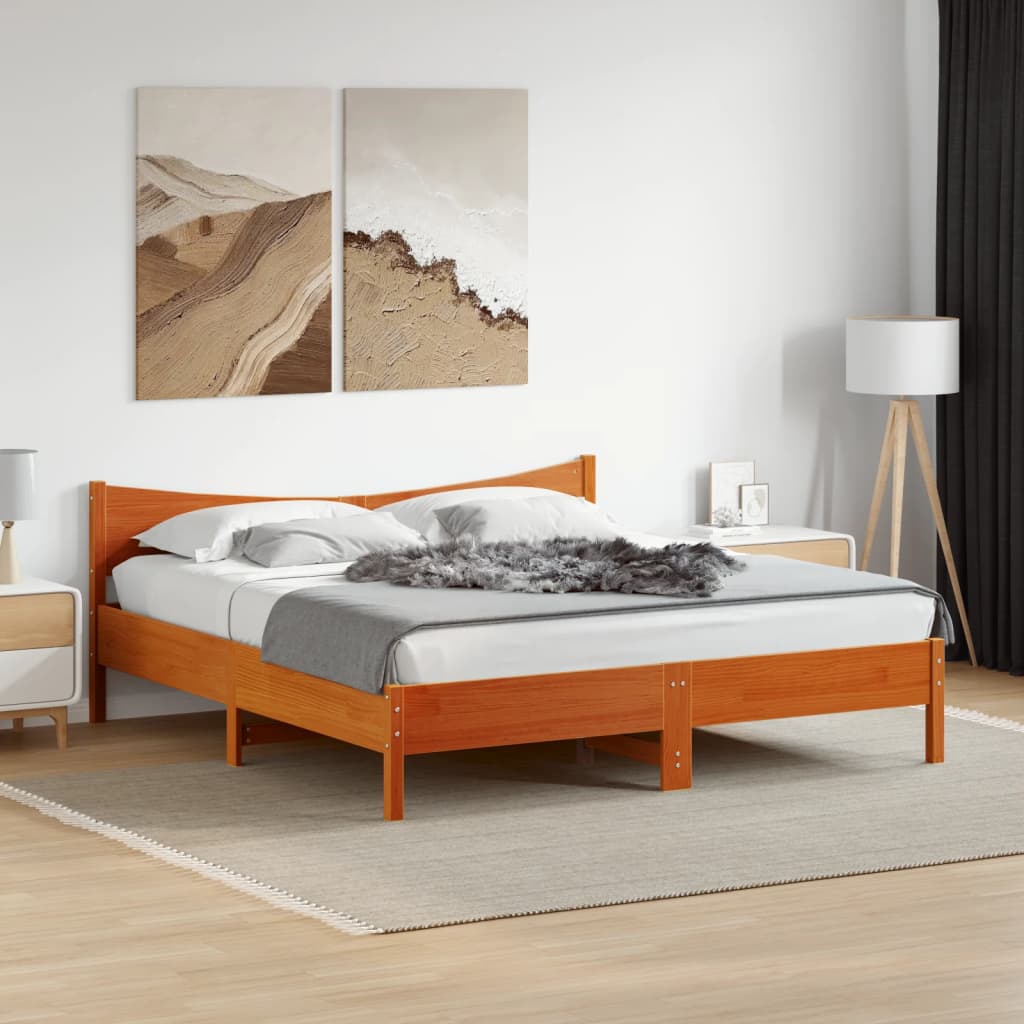 Bedframe zonder matras massief grenenhout wasbruin 200x200 cm is nu te koop bij PeponiXL, paradijselijk wonen!