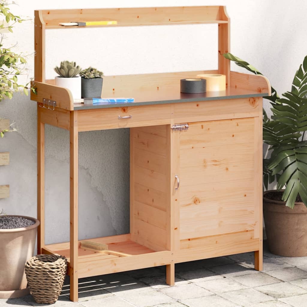 Oppottafel met kast 110,5x45x124,5 cm massief vurenhout bruin is nu te koop bij PeponiXL, paradijselijk wonen!