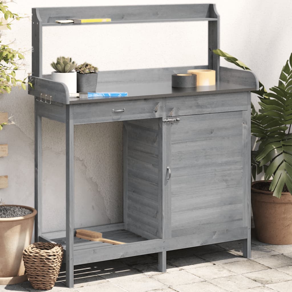 Oppottafel met kast 110,5x45x124,5 cm massief vurenhout grijs is nu te koop bij PeponiXL, paradijselijk wonen!
