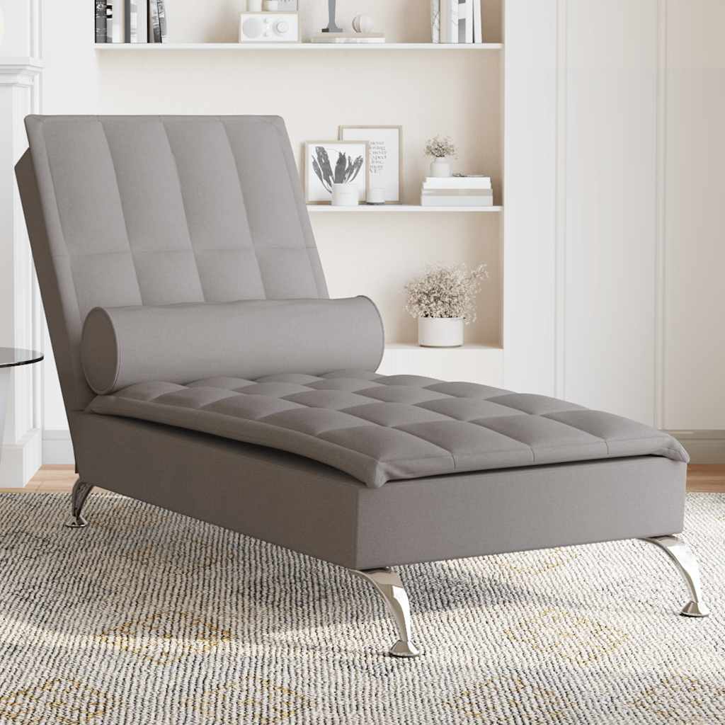 Massage chaise longue met bolster stof taupe is nu te koop bij PeponiXL, paradijselijk wonen!