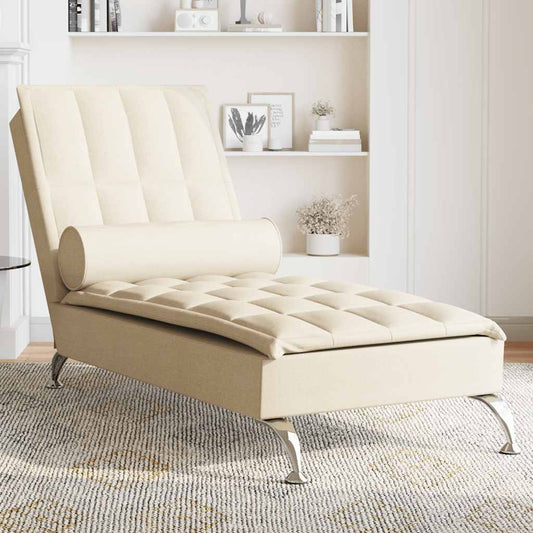 Massage chaise longue met bolster stof crèmekleurig is nu te koop bij PeponiXL, paradijselijk wonen!