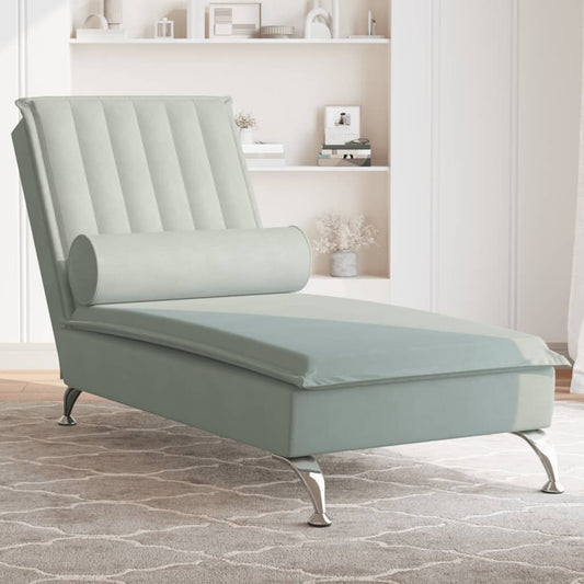 Massage chaise longue met bolster fluweel lichtgrijs is nu te koop bij PeponiXL, paradijselijk wonen!