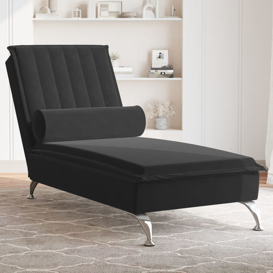 Massage chaise longue met bolster fluweel zwart is nu te koop bij PeponiXL, paradijselijk wonen!