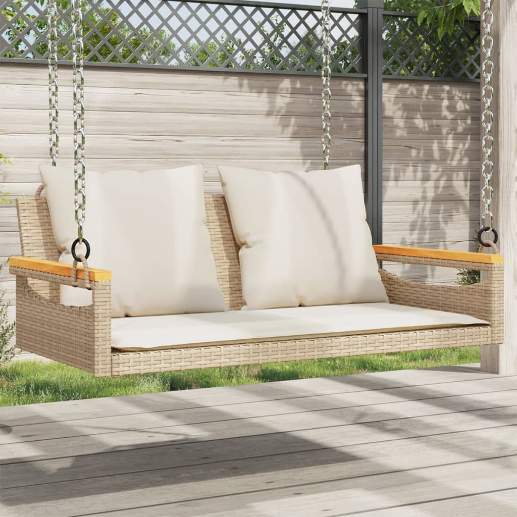 Schommelbank met kussens 109x62x40 cm poly rattan beige is nu te koop bij PeponiXL, paradijselijk wonen!